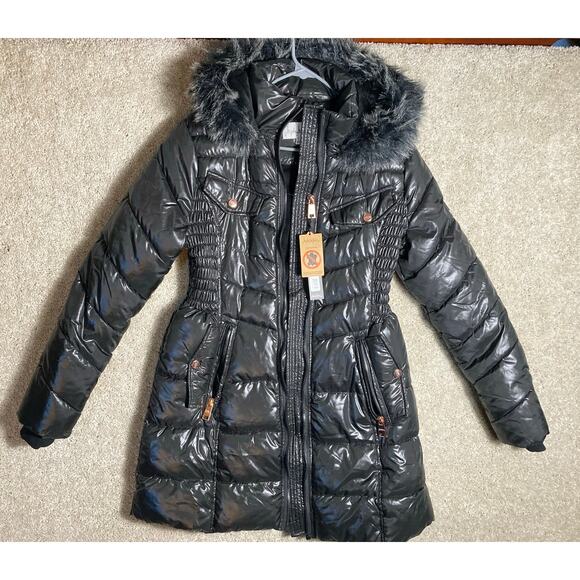 Womens Puffer Jacket Nicole Miller Studio 100% Vegan Polyester Large Black NWT - Picture 1 of 15